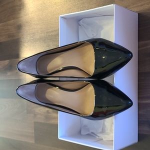 Black patent leather block heels